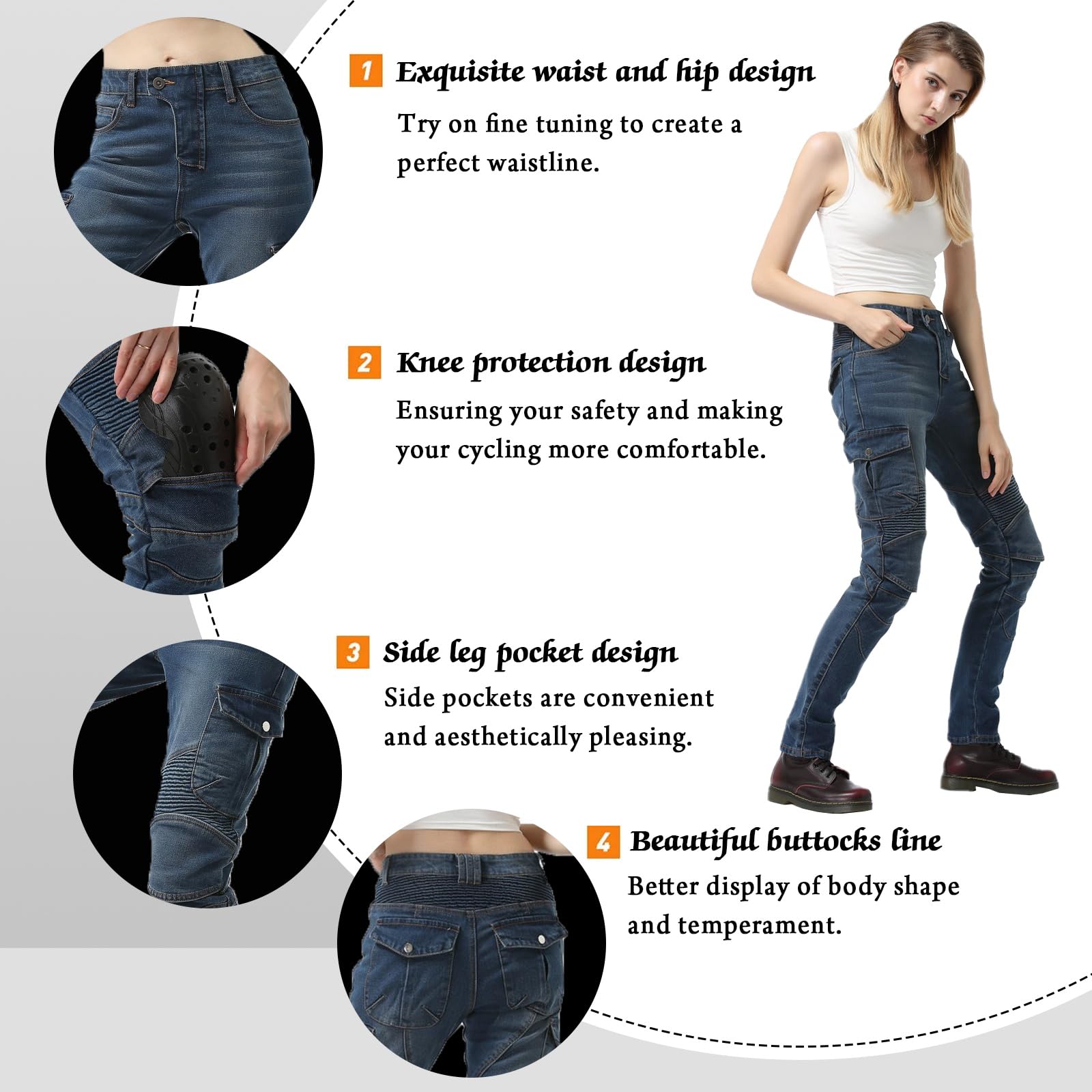 Pantaloni Donna Moto Con Protezioni OFzimTo Pantaloni Moto Donna, , XXS-4XL Pantaloni Da Moto Elasticizzati (Blue,S Jeans Moto Donna Con Protezioni