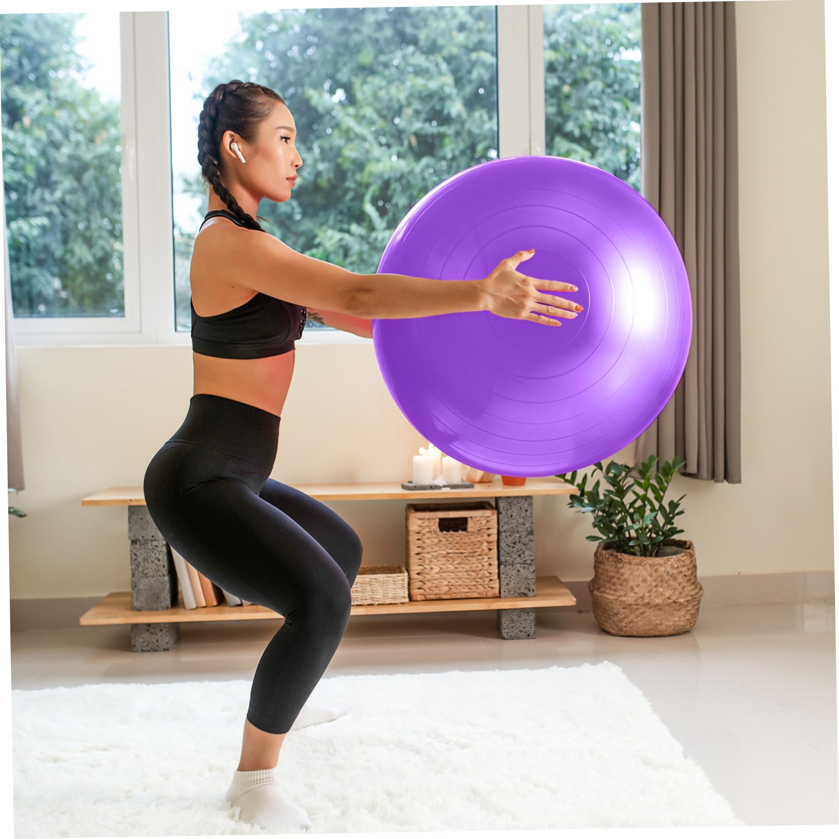 Yardwe Verdickter Gymnastikball 75cm aus Verschleißfestem PVC mit Luftpumpe Multifunktionaler Yogaball für Gleichgewichtstraining und Fitnessübungen Trainingszubehör für Erwachsene