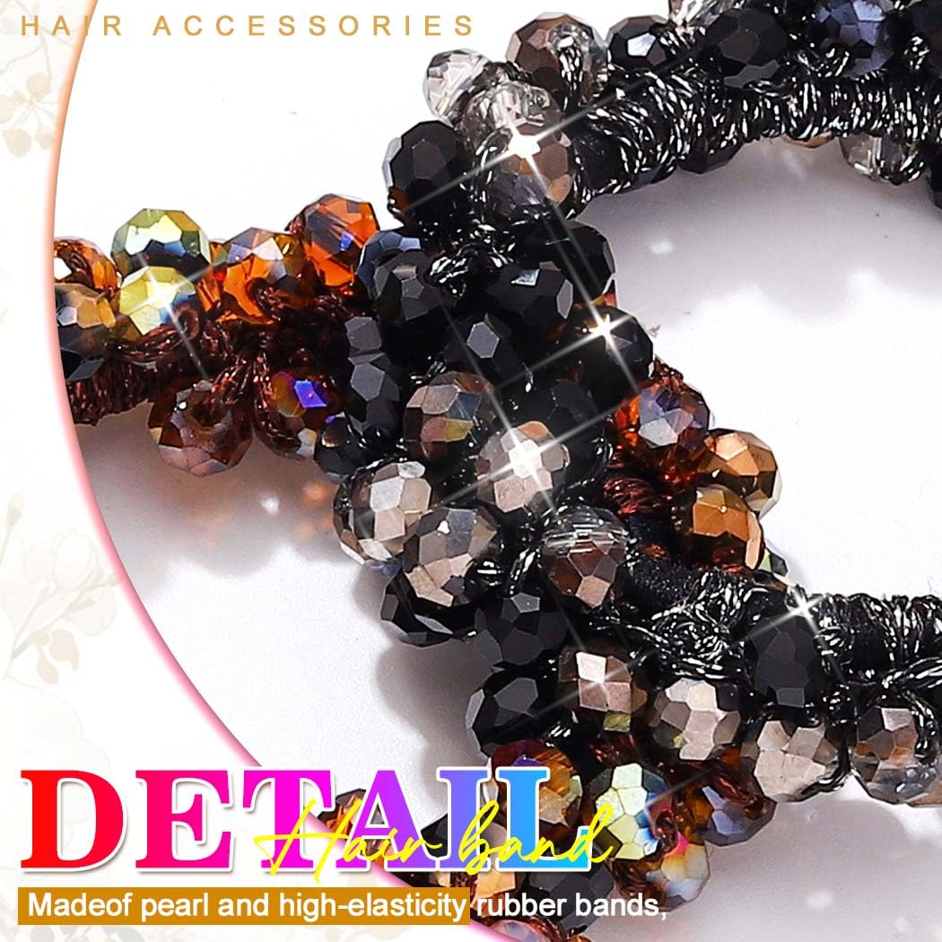 Reaky Rhinestone Hair Tie Beaded Hair Scrunchies Fancy Ponytail Holders Hair Accessories for Women 3 Pcs, Black, 1 count (Pack of 3) - Image 4