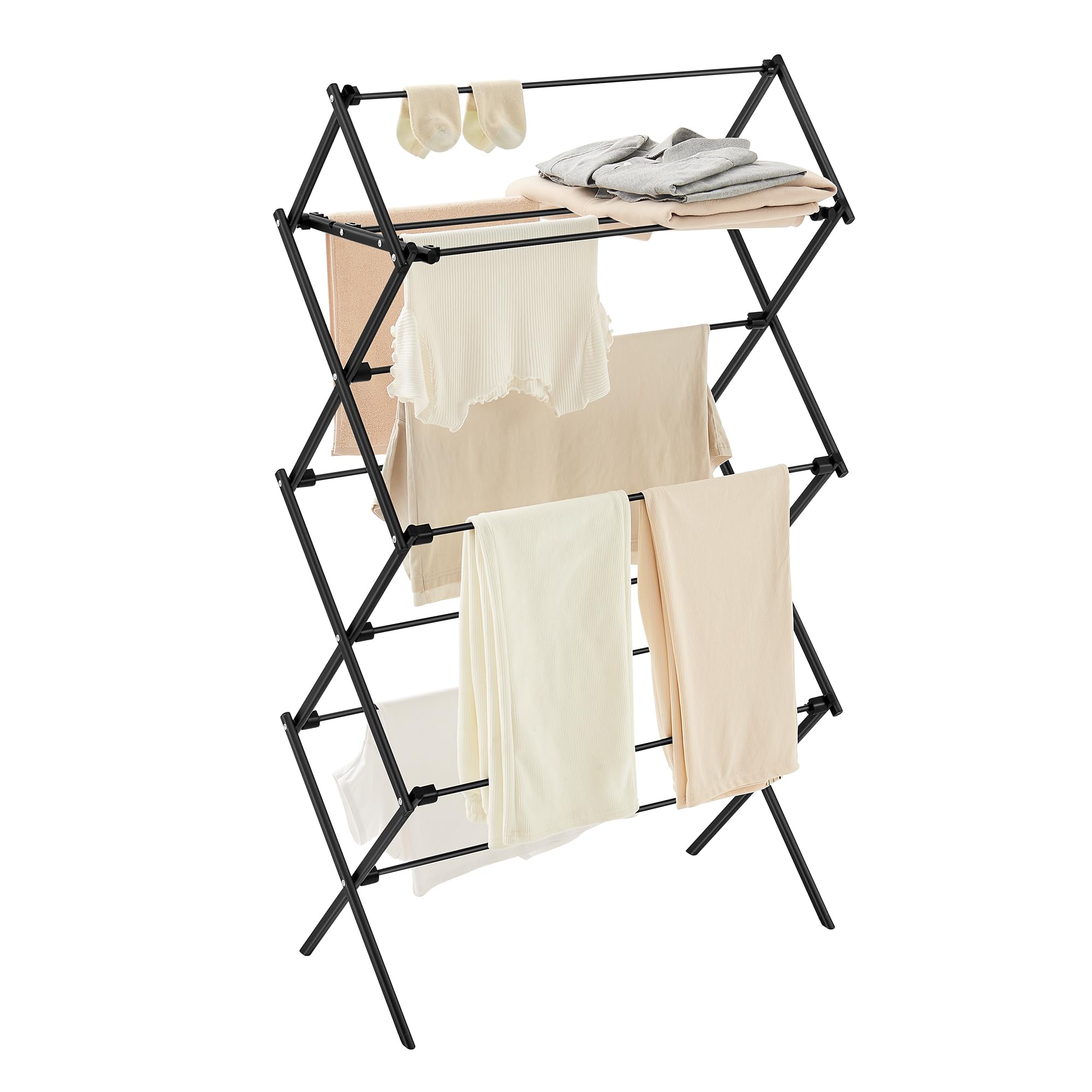 SONGMICS Foldable Clothes Drying Rack, Laundry Drying Rack, Clothes Airer, Steel Frame, 37 x 75 x 135.1 cm, Easy Assembly, Indoor Outdoor Use, Black ULLR770B01