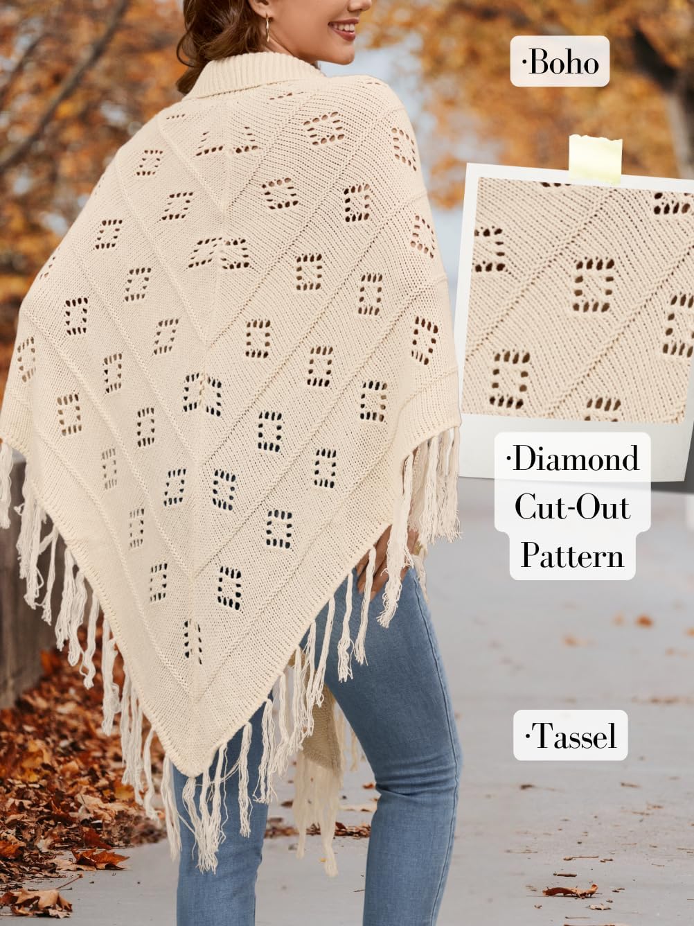 Women's Western Fringe Poncho Dress, 2026 Country Concert Cowgirl Outfits, Boho Festival Hollow Out Knit Top - Image 3