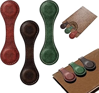 Set of 3 Magnetic Bookmarks,Vuyluek Vintage Leather Book Marks for Reading, Magnetic Page Clips Book Markers, Best Gift for Book Lovers Reading Men Women Teachers Students(Burgendy+Green+Coffee)