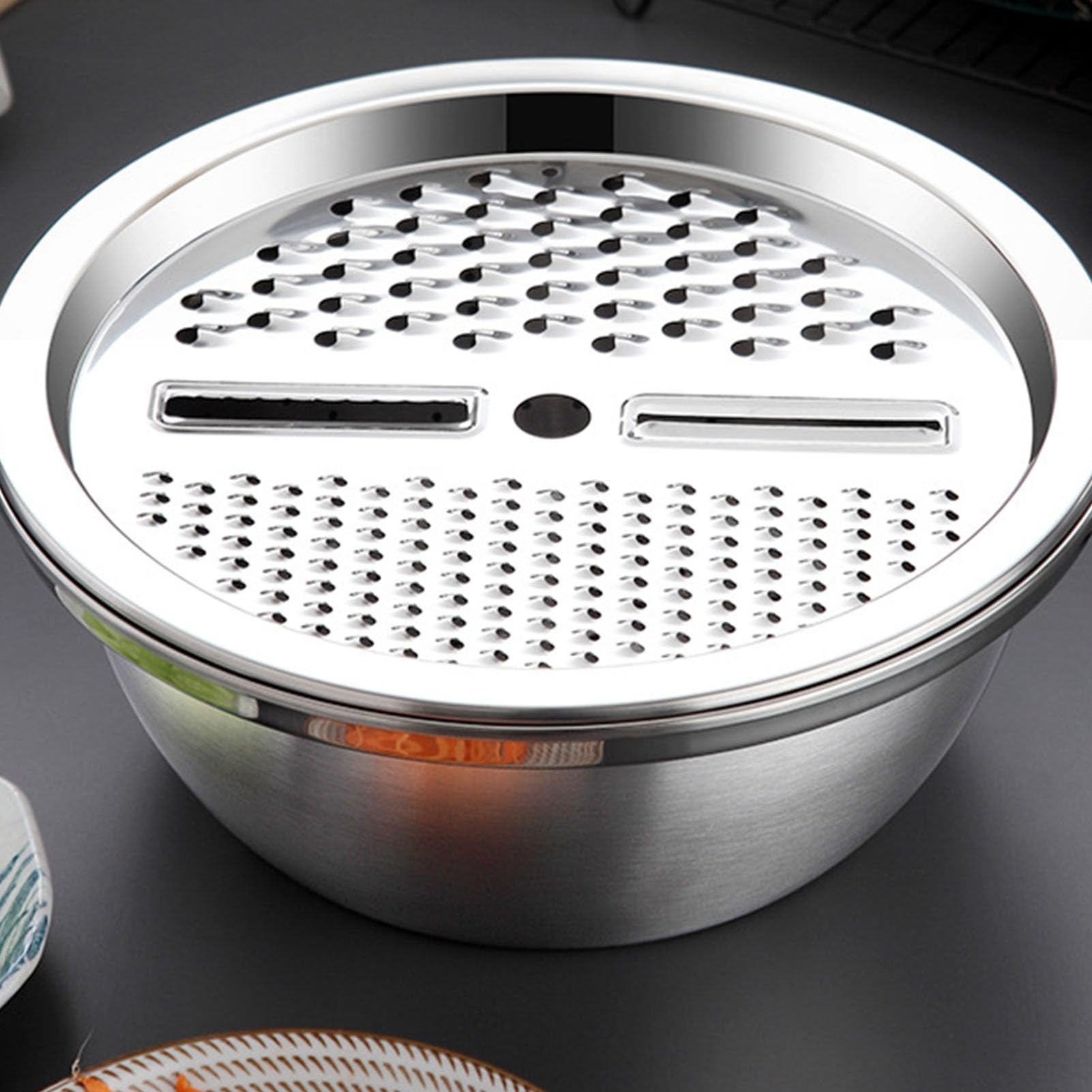 Set 3-in-1 Colino E Grattugia In Acciaio Inox – Cestello Di Scarico Multifunzione Per Cucina - 2