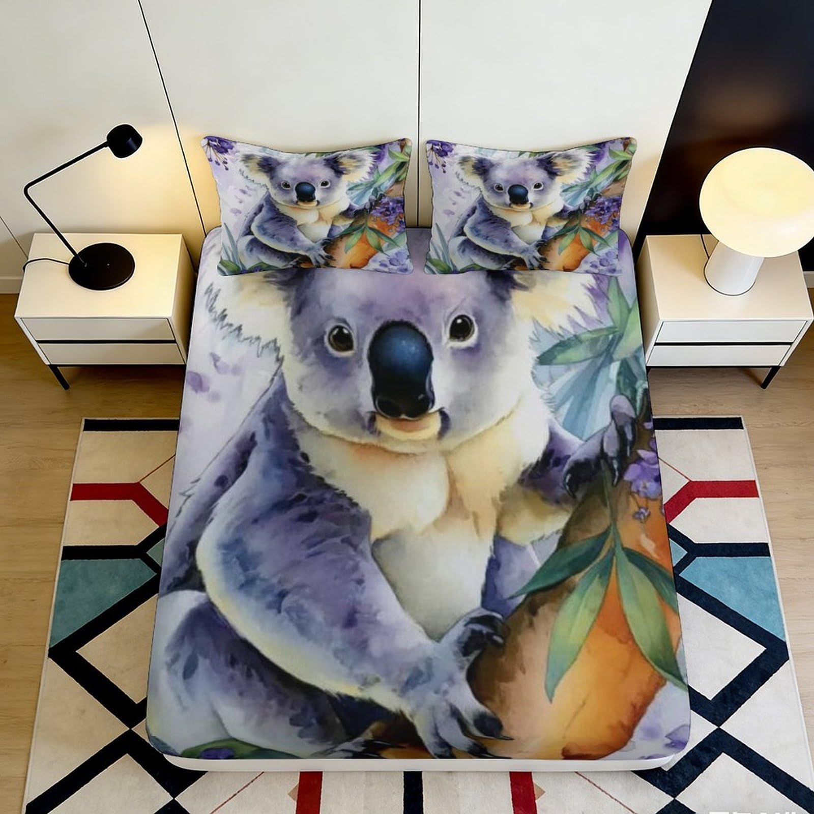 Pnayamiorkfel Style-6 3D Printed Koala Forest Fitted Sheet Microfiber Soft Anti-Slip Bed Cover For Bedroom Dorm Decorative Mattress Protection 90X200x25cm
