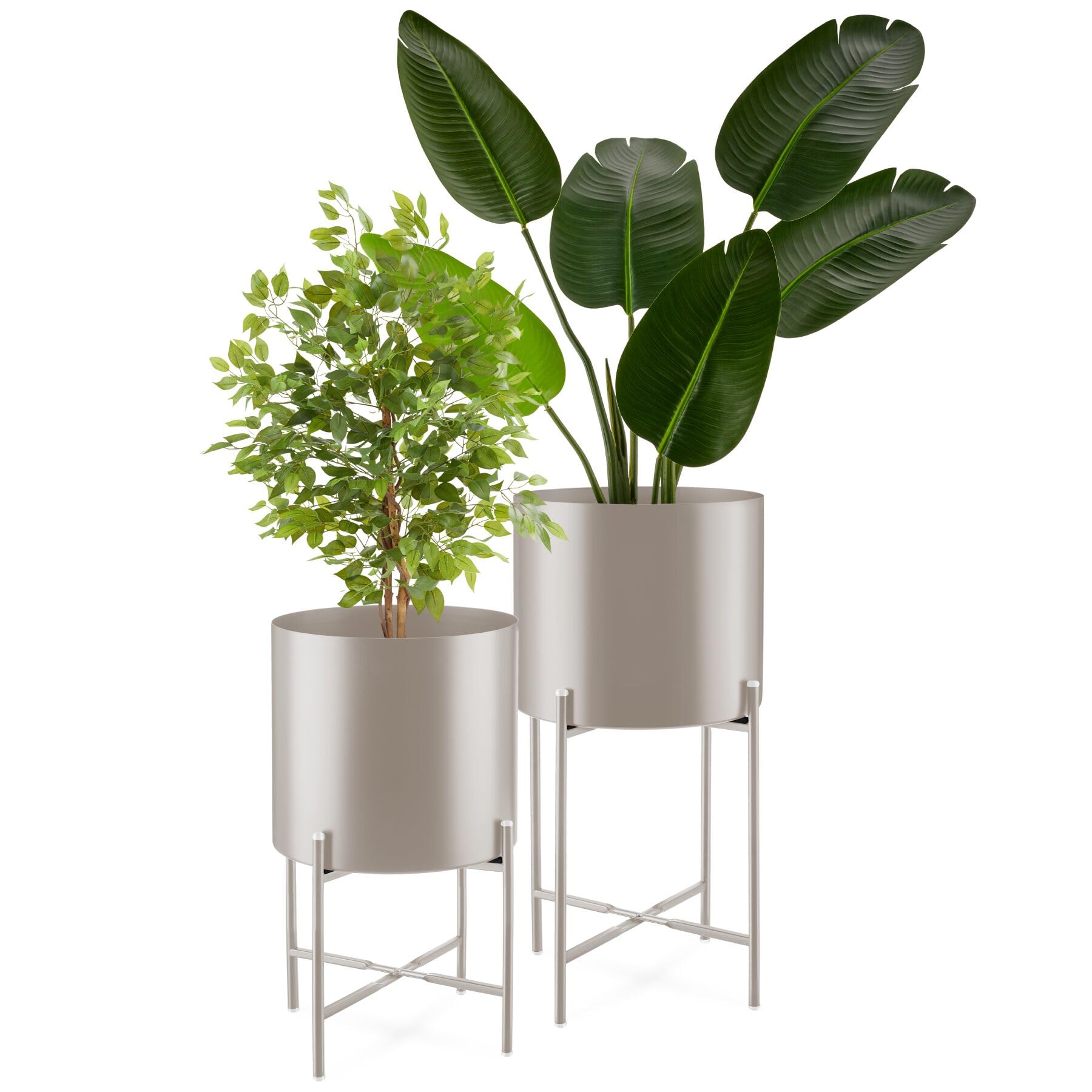 tectake® Set da 2 Portapiante, Portavasi, Supporto Piante per Esterno, Giardino, Balcone e Interno, Acciaio Verniciato, Vasi Rimovibili, Cuscinetti Antiscivolo, Arredamento casa Vaso Piante - Tortora