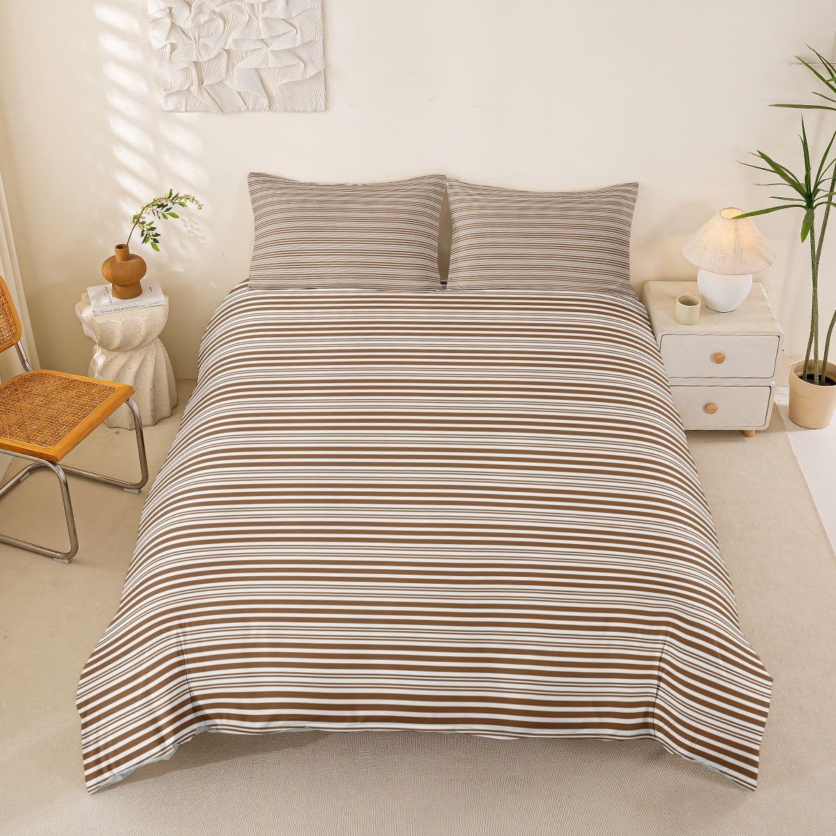 Light Gray Striped Duvet Cover Set Twin Size,Fashion Linear Stripe Bedding Set 2pcs,Modern Minimalist Aesthetic Quilt Cover with Zipper Closure,Kids Boys Girls Room Decor,1 Pillowcase,No Comforter image 5