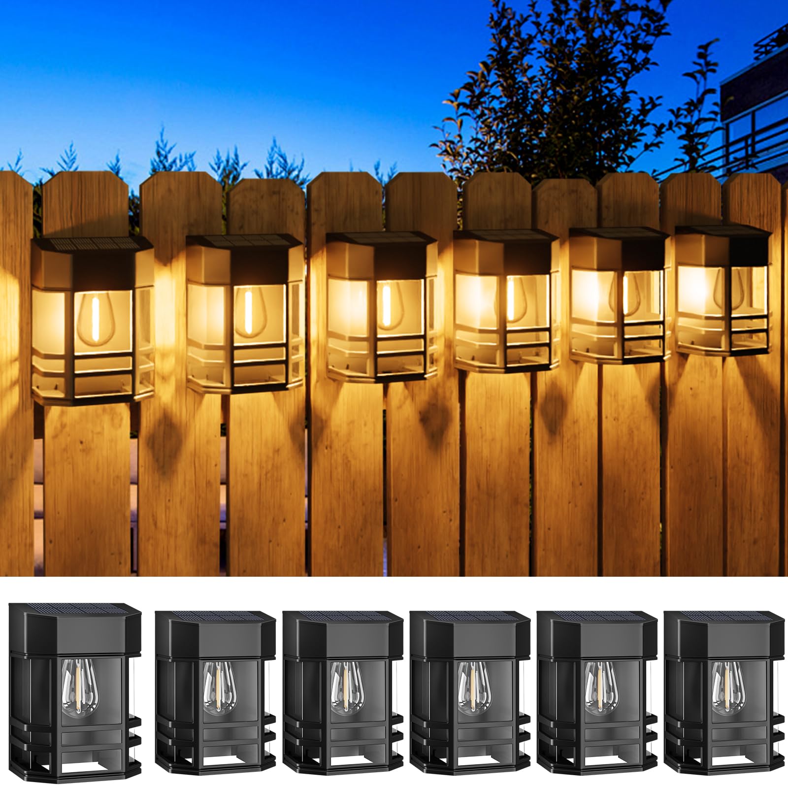 Woolmug 6 Pack Solar Fence Lights Outdoor Garden, Waterproof Retro LED Wall Lights