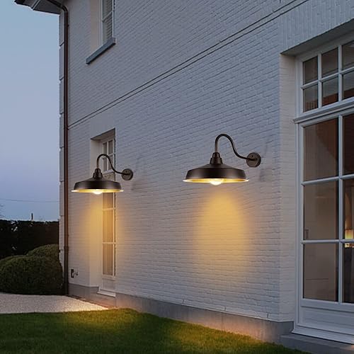 Miniatura 7 de Lámpara de granero de cuello de cisne del atardecer al amanecer para exteriores, cúpula de 16 pulgadas, gran lámpara exterior de granja, aplique de