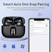 Vista 7 de HISOOS Auriculares inalámbricos Bluetooth con cancelación activa de ruido, auriculares estéreo de alta fidelidad, pantalla de alimentación LED