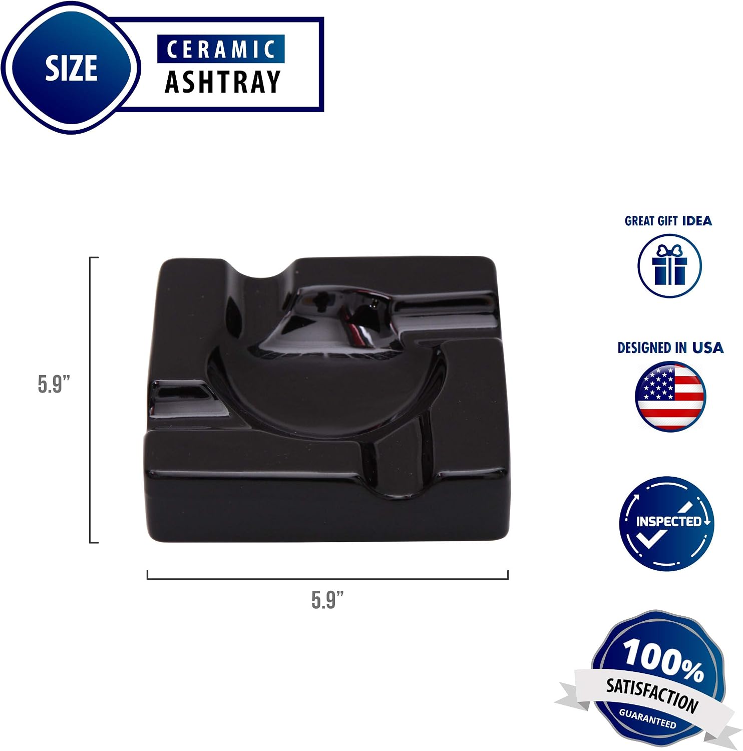 Ceramic Ashtray Black - 5.9 inches and 8.5 inches (5.9 Inches)