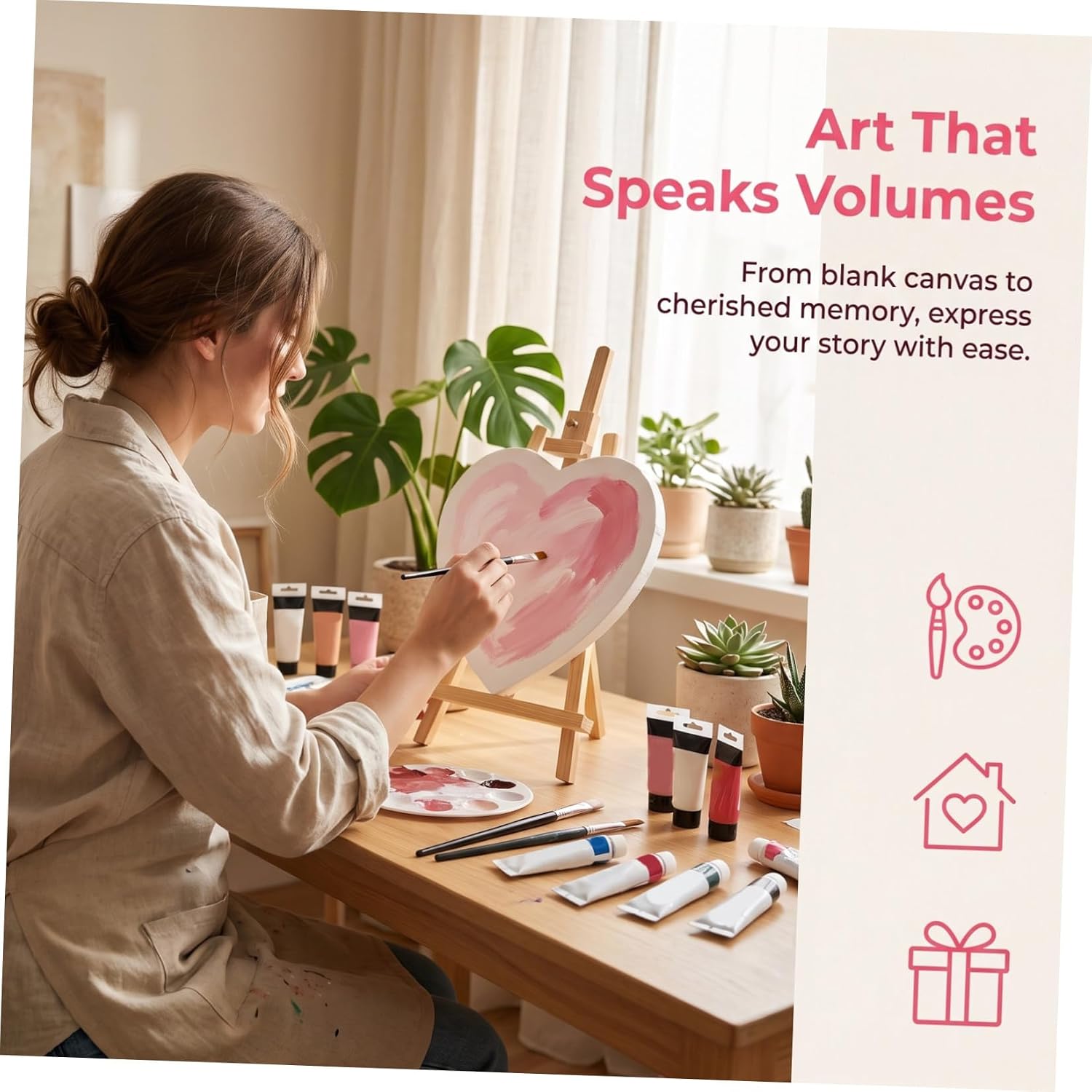 4pcs Heart Shaped Cotton Canvas Boards with Wooden Frames