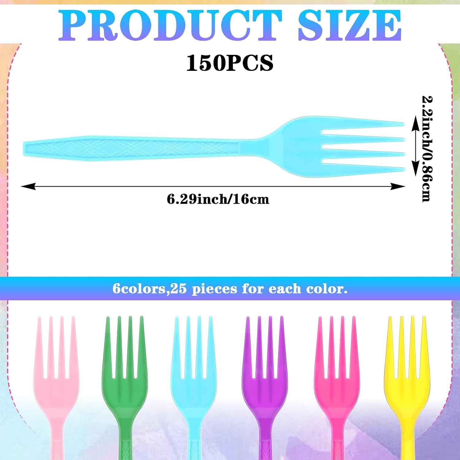 Pastel Plastic Fork - 150 Pcs Disposable Cutlery Set in 6 Macaron Colors Heavy-Duty Utensils for Birthday Wedding Party Supplies, 6.3 Inches