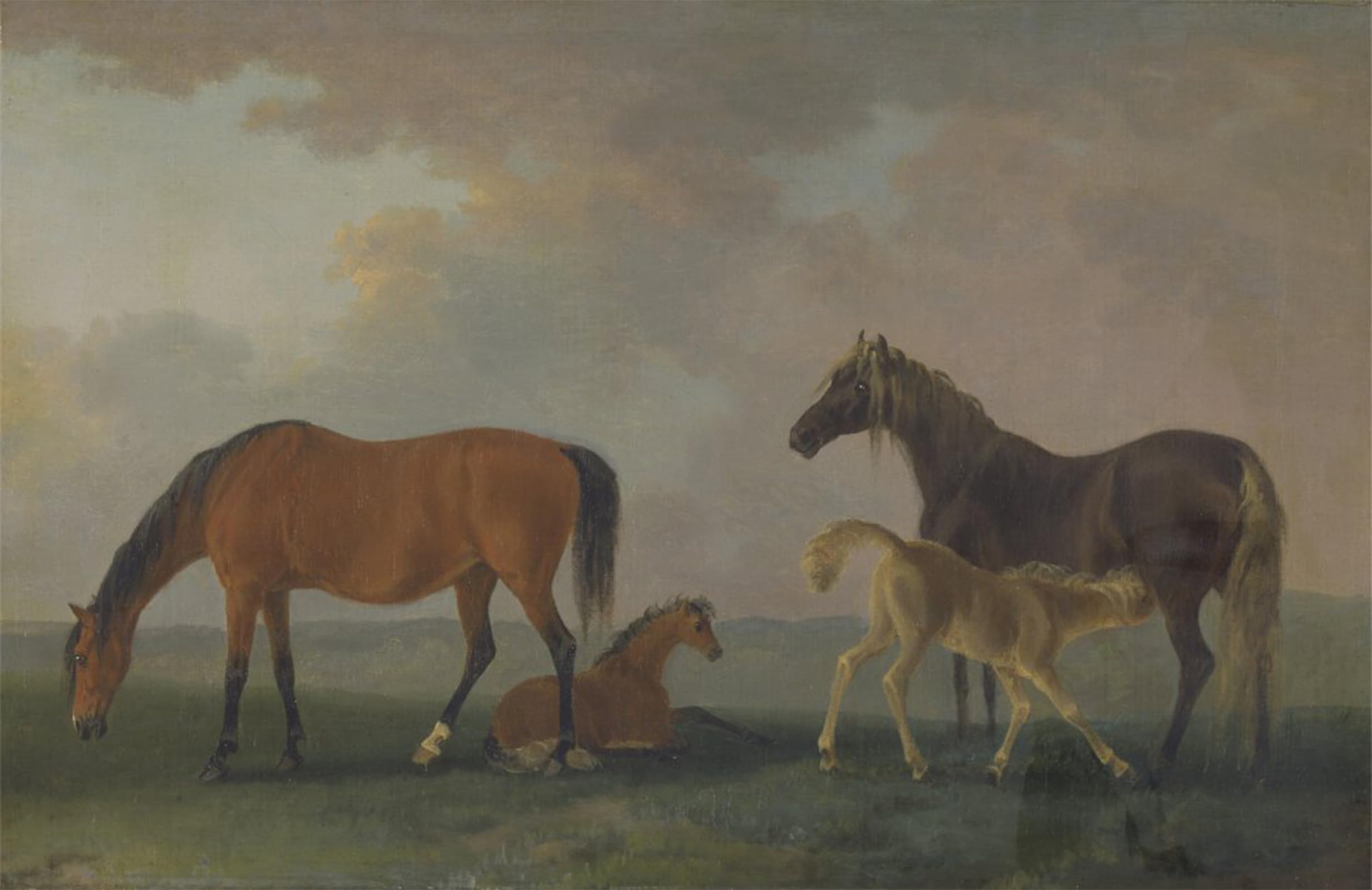 POSTERIIk Vintage Classic Picture Landscape Artwork Mares and Foals Facing Left by Sawrey Gilpin Portrait Canvas Painting for Office Home Decor 60x90cm