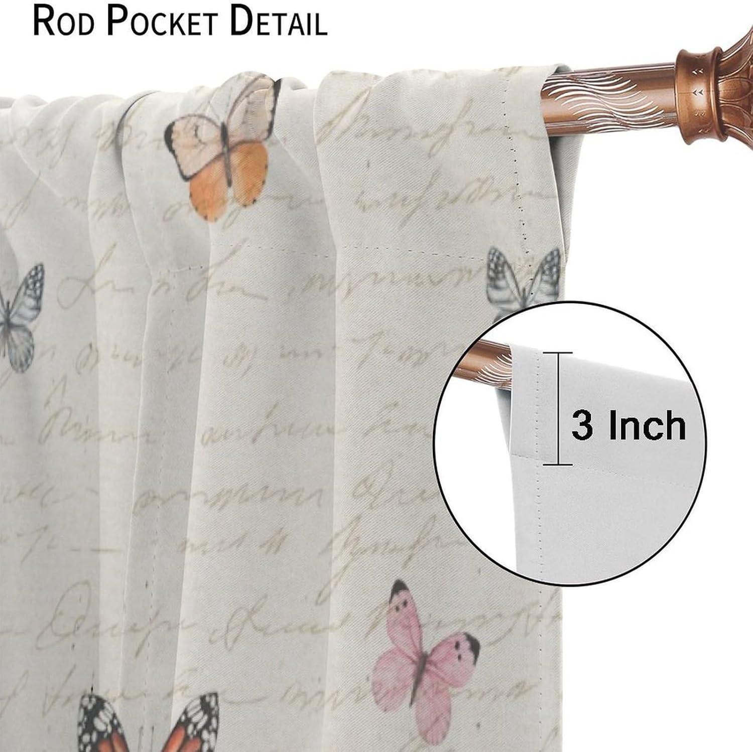 Retro Butterfly Blackout Curtains, Kids Girls Watercolor Vintage Pink Rose Floral Handwriting Window Treatments for Bedroom Kitchen Bedroom Drapes 2 Panels 72x63 Inch