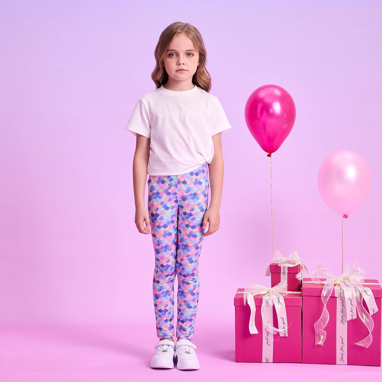 VIKITA Girls Soft Stretchy Leggings Sparkly Active Workout Pants for Toddler Kids Colorful Pattern Ages 2-12