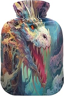 Wajiw Hot Water Bottle with Cover 1L Warm Water Bottle for Hot and Cold Compress Hot and Cold Therapies,Hand Feet Warmer,Dragon