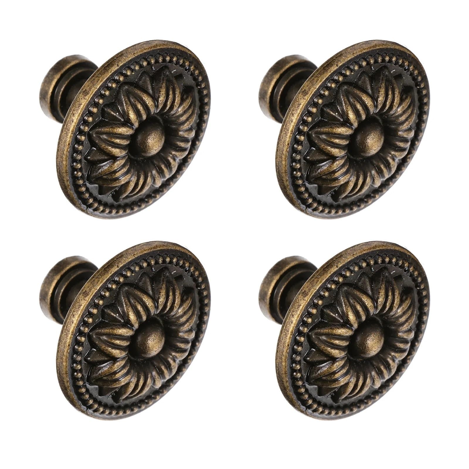 LSNNMU 4Pcs Classic Bronze Finish Cabinet Knob Retro Round Drawer Pulls for Kitchen Doors Furniture Cupboard Wardrobe for Cupboard