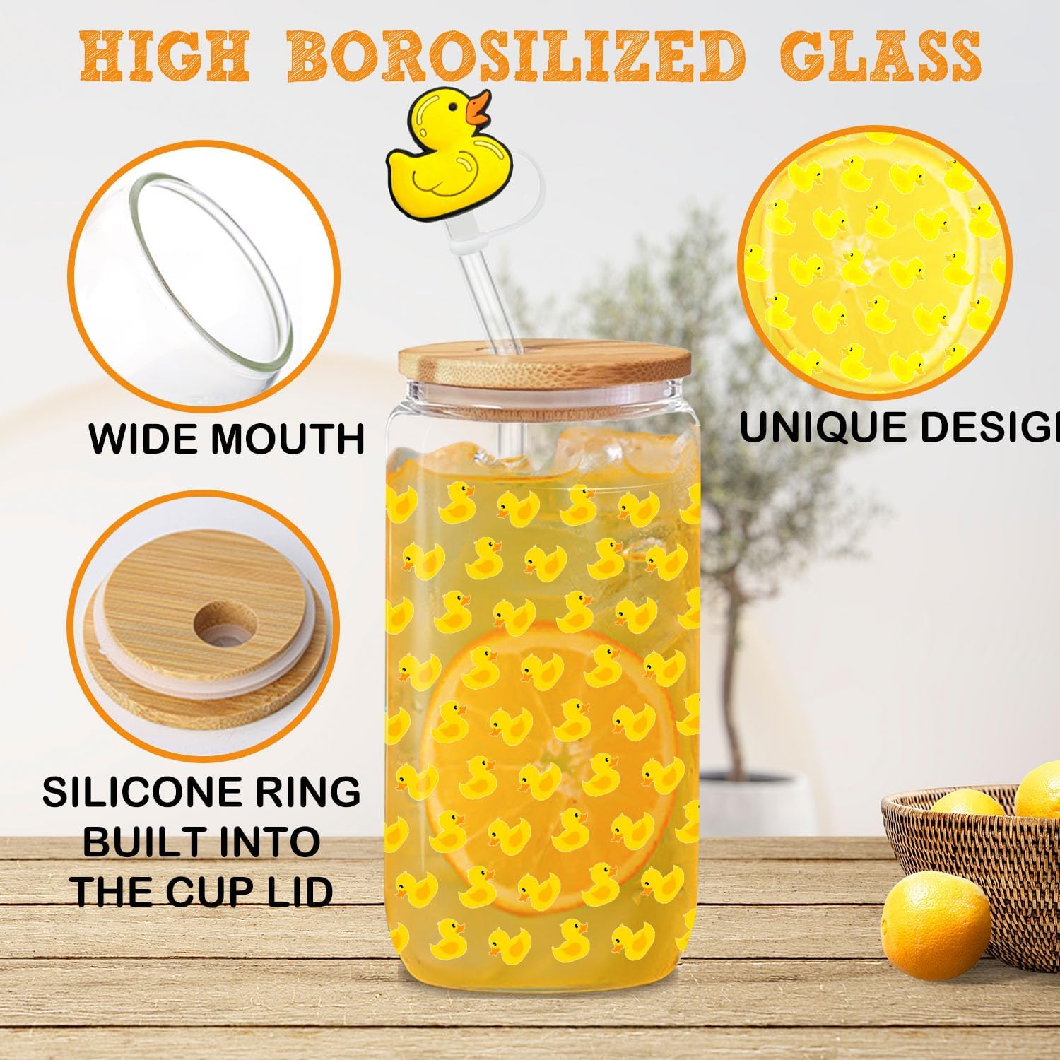 Cute Duck Gifts 16oz Glass Cup For Women With Duck Straw Hat And Straw For Christmas Birthday Boys Girls Best Friends image 4