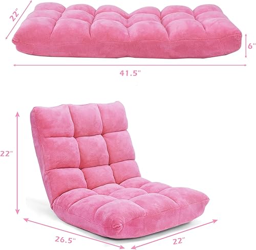 Miniatura 3 de COSTWAY Silla de suelo, sillas para videojuegos con soporte de espalda, ajustable en 14 posiciones, marco de acero de aleación, felpa coral suave
