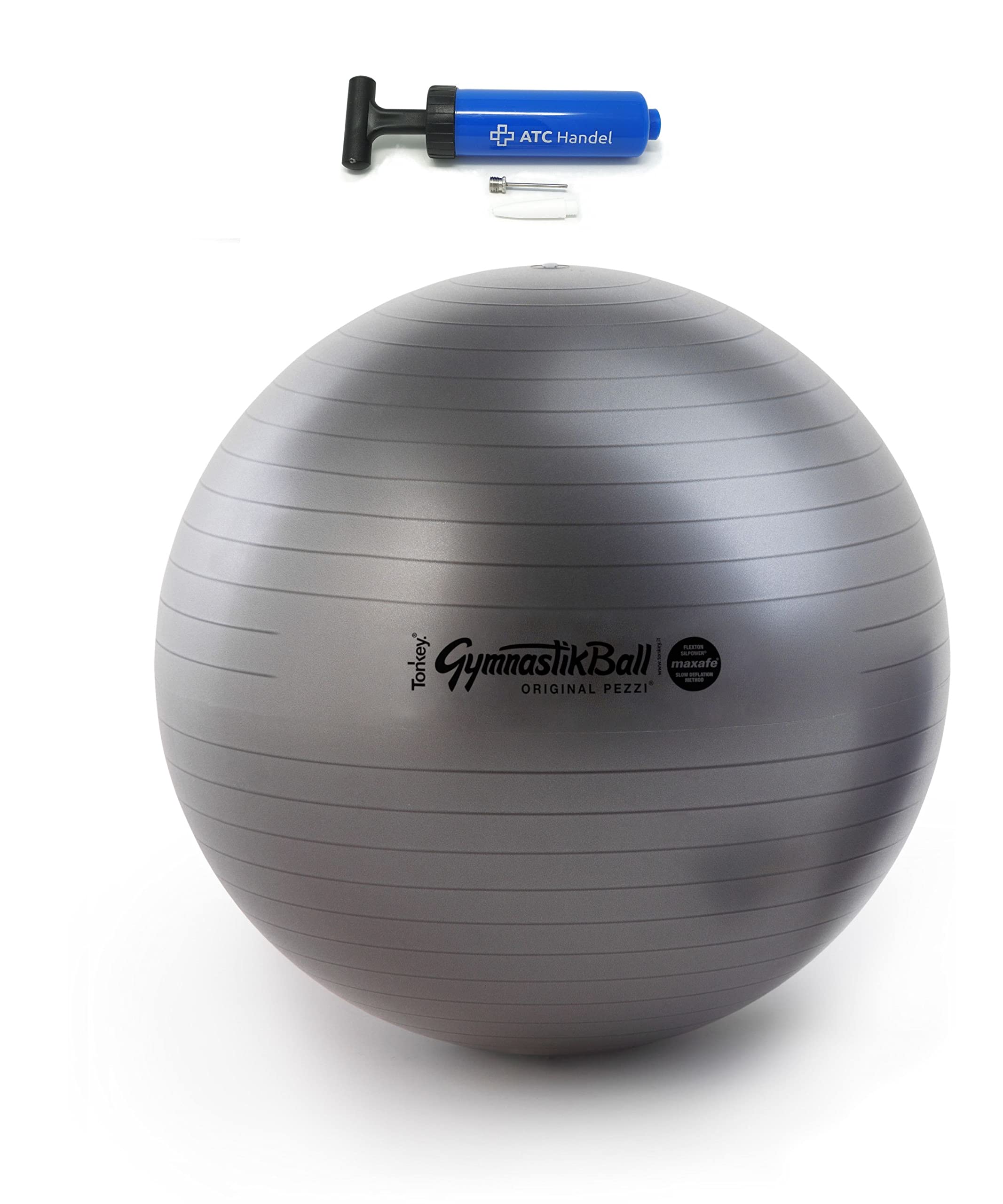 Pezzi Maxafe - Pelota de gimnasia (42, 53, 65 y 75 cm, incluye bomba ATC, soporta hasta 400 kg, fitness, rehabilitación, terapia, gimnasia y como pelota de asiento para oficina, 42 cm), color negro