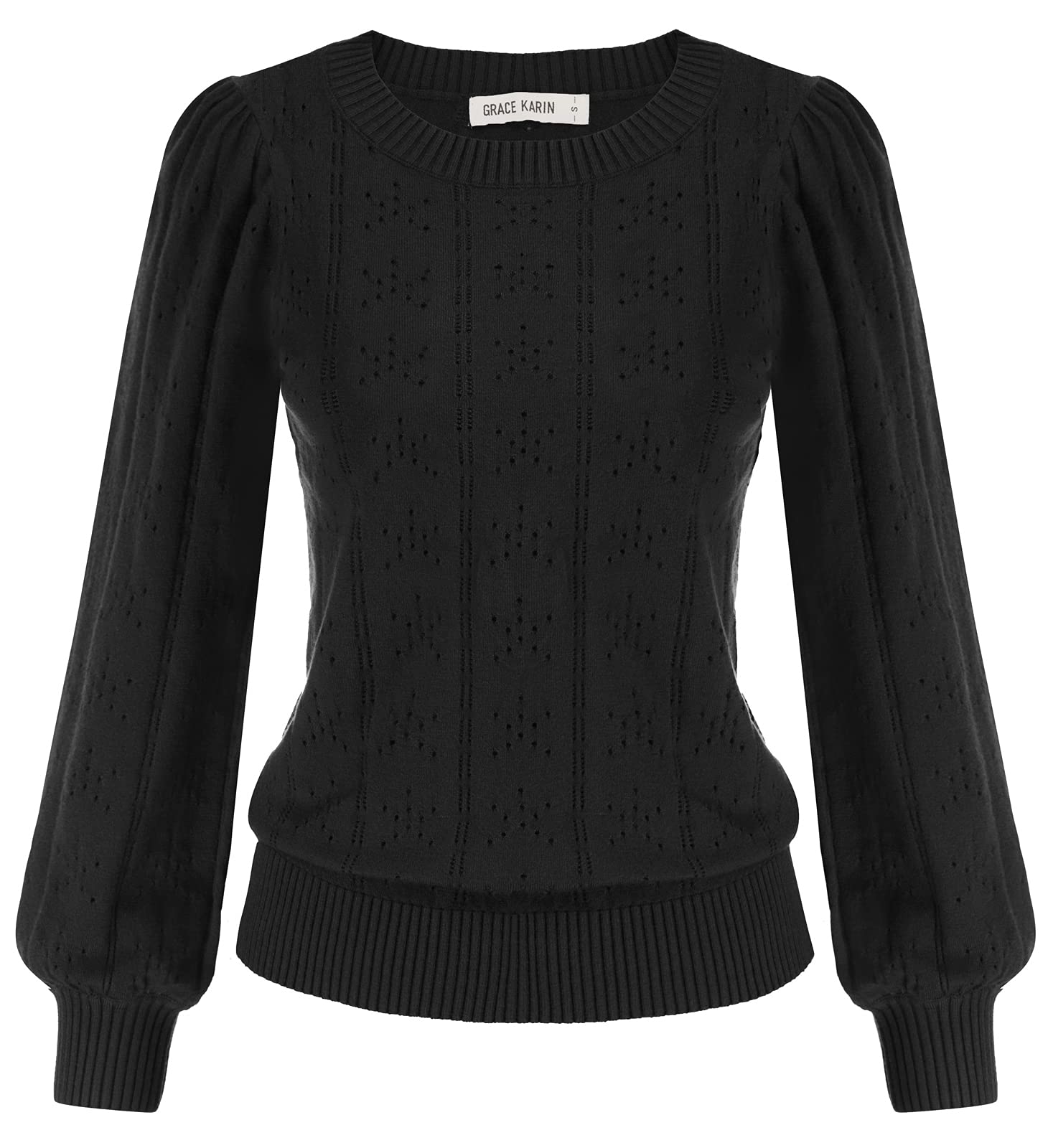 GRACE KARIN Maglia Elegante Donna a Manica Lunga con Scollo a Rotondo Tinta Unita