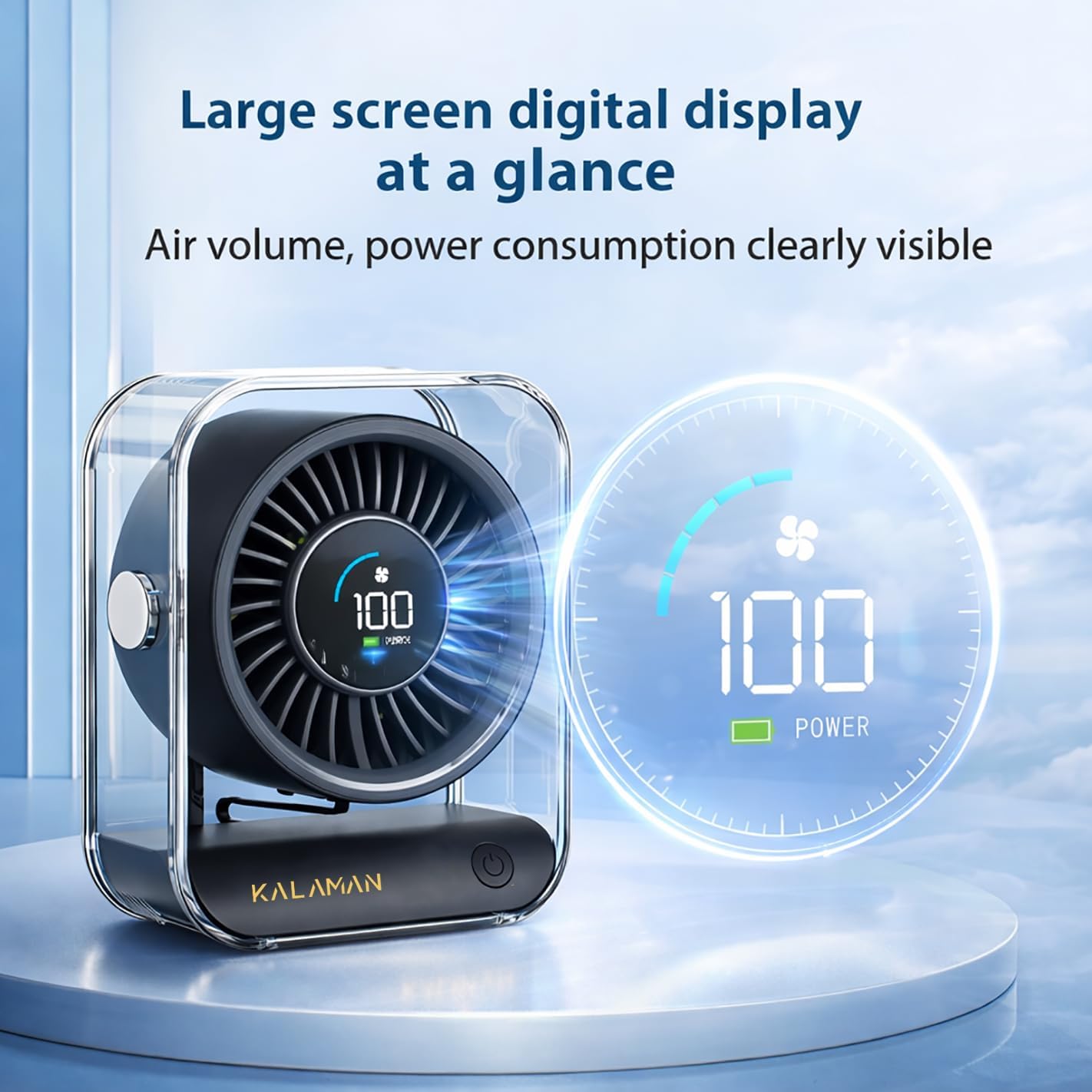 KALAMAN Desk Fan, 4000mAh Quiet Table Fan with Turbo Airflow, 6-Gear Speed Digital Display & 30° Adjustable Tilt, Rechargeable Battery Portable Fan for Home, Office, Travel (Black)