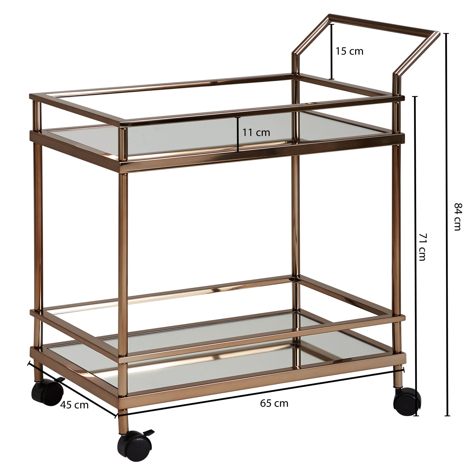 FineBuy Carro de Servicio con Ruedas Oro Oscuro 65x45x84 cm | Carrito de té Metal y Vidrio | Carro de Cocina Rectangular Moderno