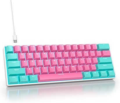 Portable 60% Mechanical Gaming Keyboard, 60 Percent Red Switch LED Backlit, 61 Keys Mini Pink USB Wired Office Keyboard for Windows Mac Laptop PC