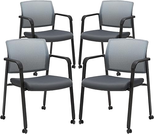 Miniatura 22 de CLATINA Sillas apilables con respaldo de malla, silla de oficina de tela tapizada, fram de metal resistente y soporte lumbar ergonómico