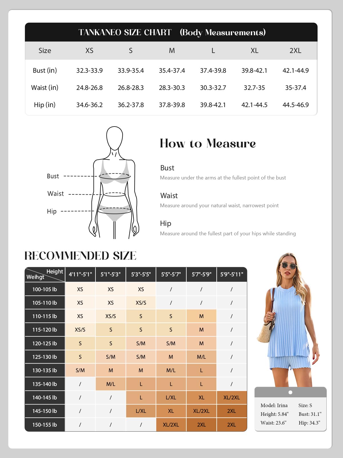 Tankaneo Tenue d'été 2 pièces pour femme – Chandail en tricot sans manches côtelé – Tunique et short – Ensemble de détente pour vacances, plage, salon