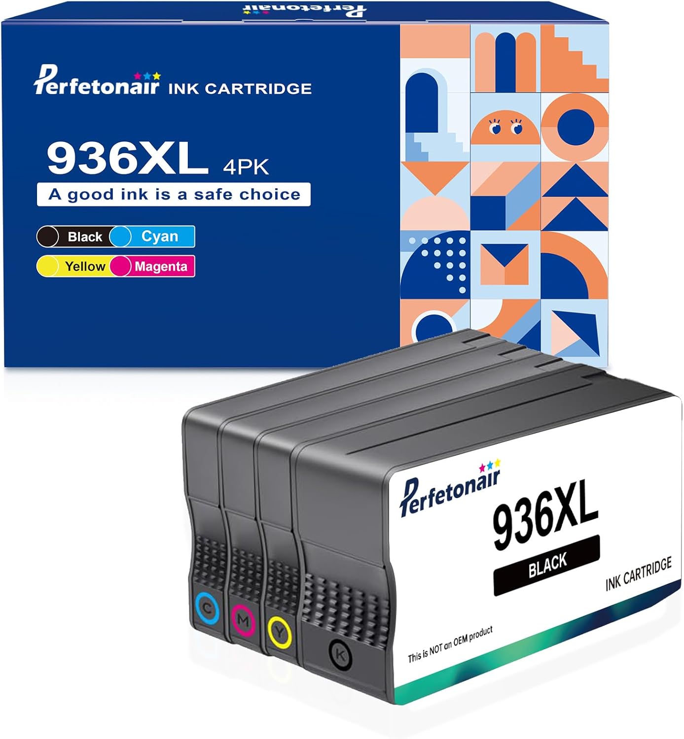 936XL Ink Cartridges Replacement for HP 936e 936XL Ink Cartridges Combo Pack Compatible with HP OfficeJet Pro 9110b 9120b 9130b OfficeJet Pro Wide Format 9720 9730 Printer (‎Black Cyan Magenta Yellow)