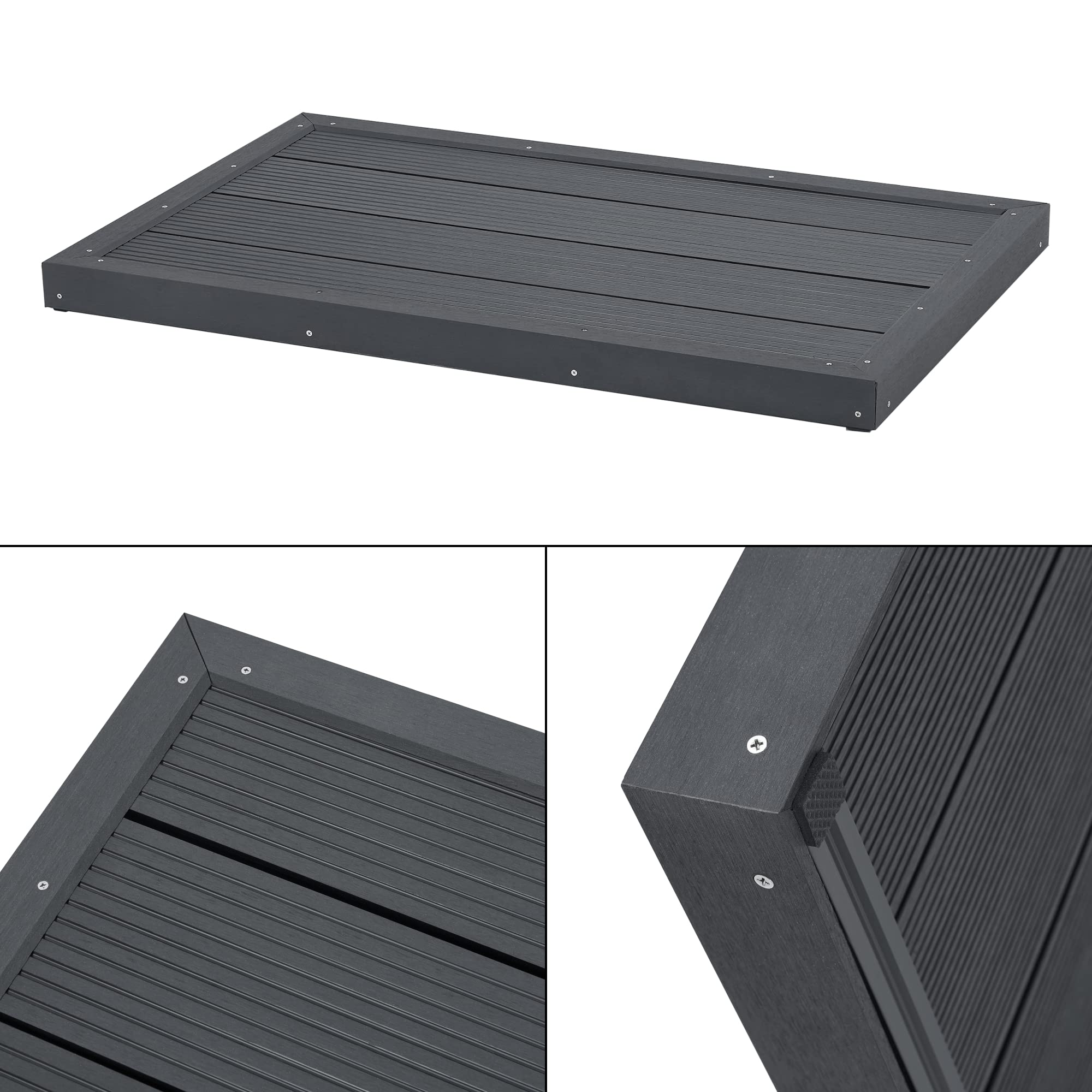 [en.casa] WPC Bodenplatte Nürtingen für Solardusche 101 x 63 x 6 cm Bodenelement für Gartendusche rutschfest Unterlage für Poolleiter Dunkelgrau