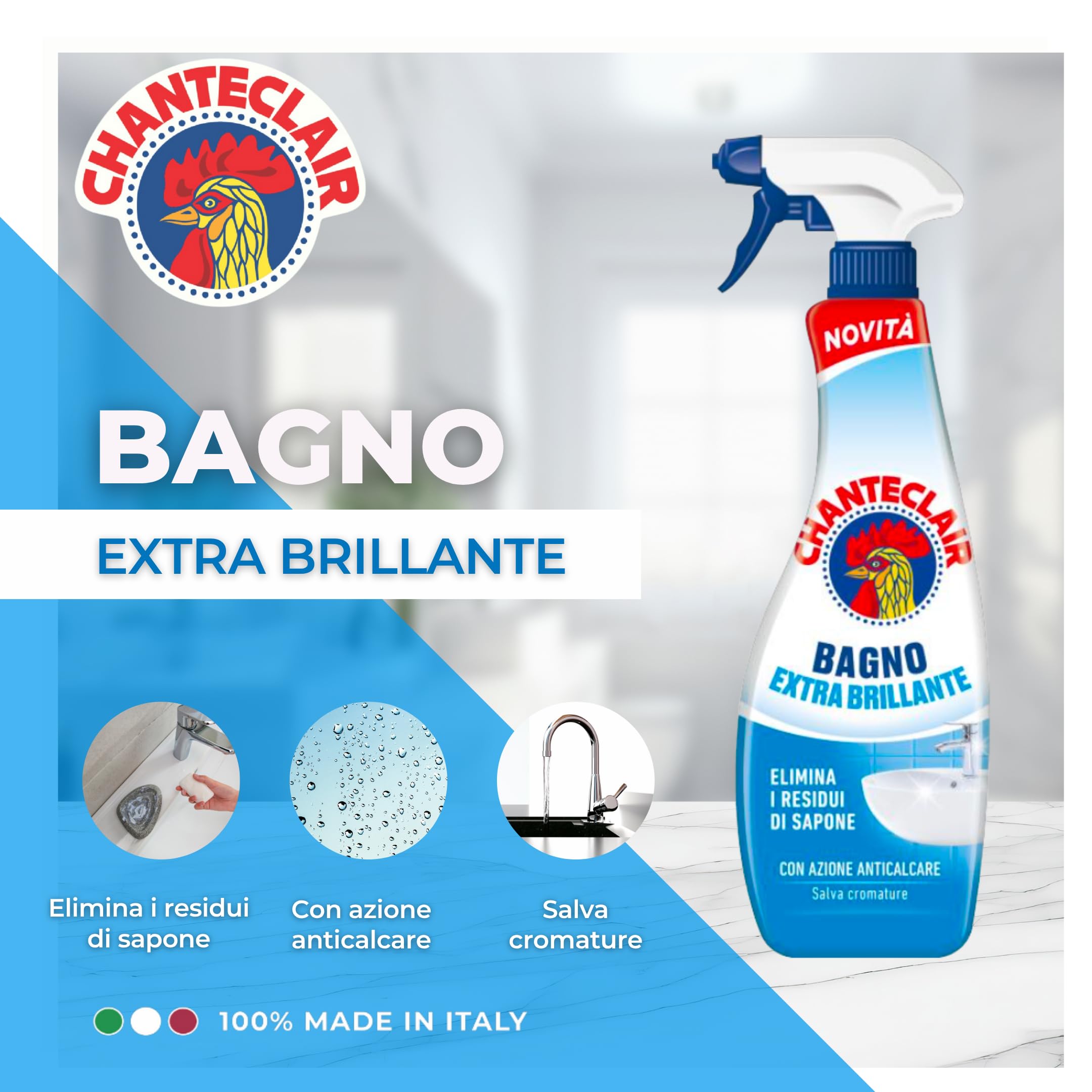 Chanteclair - Bagno Anticalcare, Doppia Azione: Rimuove il Calcare e lo Sporco, Pulito Brillante, Forza&Igiene - 625 ml