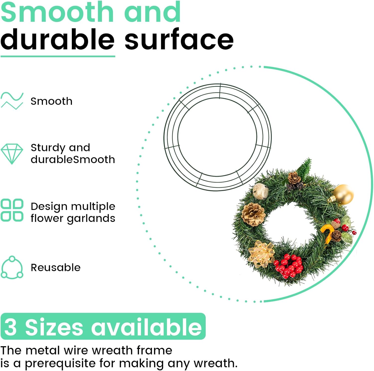 Round Wire Wreath Frames, Pack of 6 Wreath Frame, Reusable Wreath Forms Solid Metal Wreath Forms Decorative Wreath Ring for Home Parties Christmas