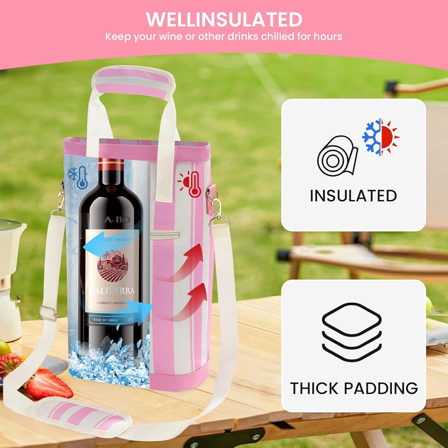 BLUBYEES 2-Bottle Insulated Wine Carrier Tote - Leakproof Padded 900D Oxford Wine Cooler Bag for Travel, Picnics, Beach & Parties - Ideal Wine Gift for Wine Lovers