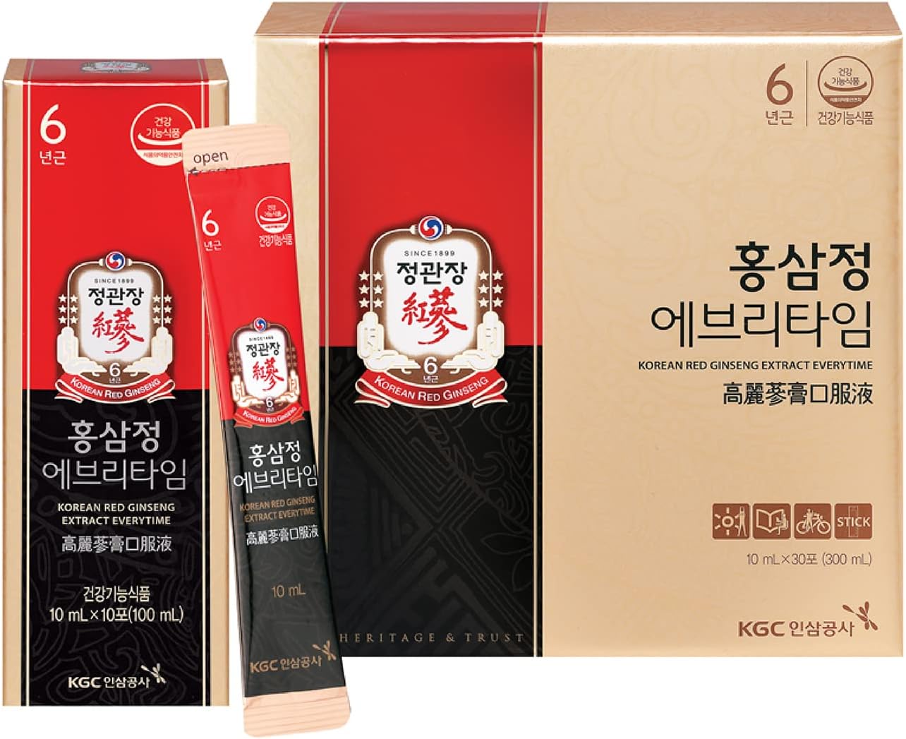 CheongKwanJang Korean Red Ginseng Everytime, Natural Energy Supplements for Men&Women, Enhance Immunity, Alleviate Fatigue, Blood Circulation, 6-year Korean Ginseng,10mlx30ea