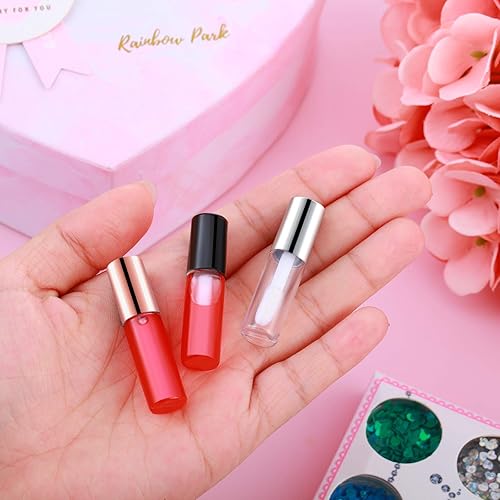 Miniatura 33 de Patelai 100 unidades de mini tubo de brillo de labios transparente, rellenable, vacío, bálsamo labial, contenedores de brillo, botellas Negro -,Oro