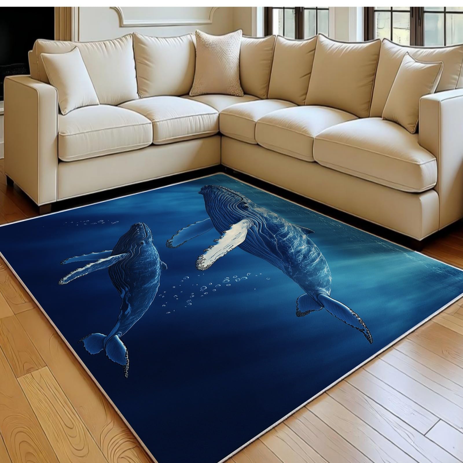 Tapis enfant baleines bleu 180x270 cm pour transformer sa chambre en ocean