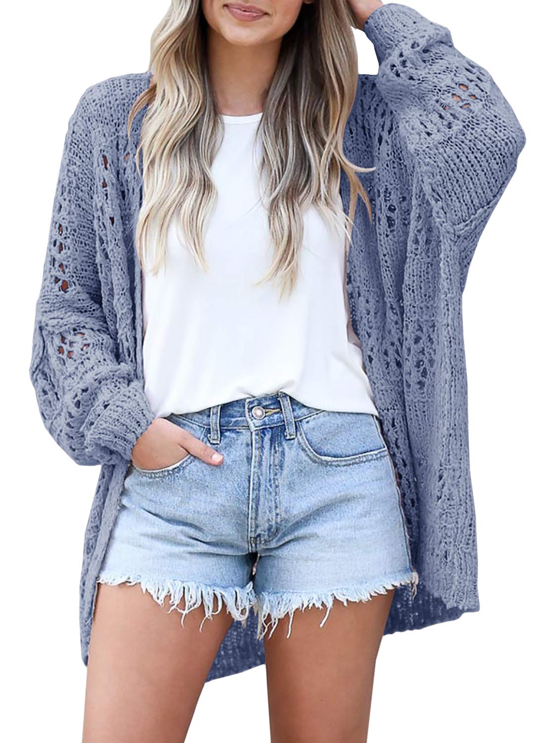 Ermonn Womens Crochet Cardigan Sweater Kimonos Boho Solid Color Oversized Fall Open Front Outwear