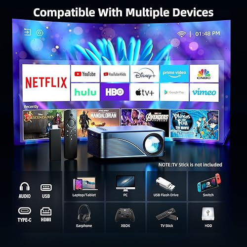 Miniatura 2 de vamvo Mini proyector WiFi proyectores de película portátiles, proyector para exteriores con diseño elegante y aerodinámico, teléfonos inteligentes y