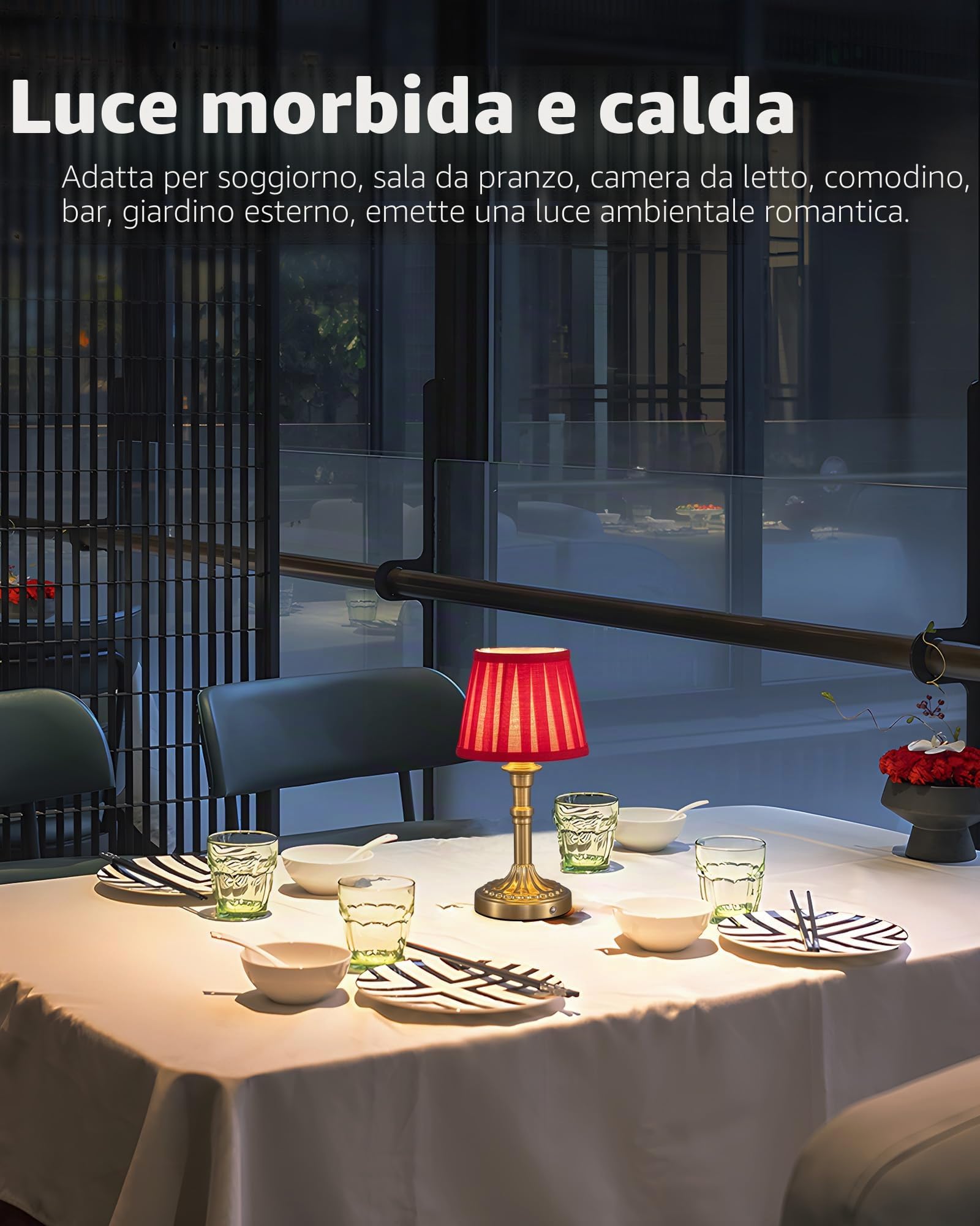 Set di 2 lampade da tavolo senza fili, piccola lampada da tavolo a LED con paralume in tessuto e batteria, lampada da comodino dimmerabile a tocco continuo per soggiorno, sala da pranzo