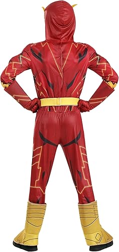 Miniatura 7 de Disfraz Flash de lujo para niños, traje de superhéroe rojo para cosplay de cómics, fiestas de disfraces de héroes y Halloween