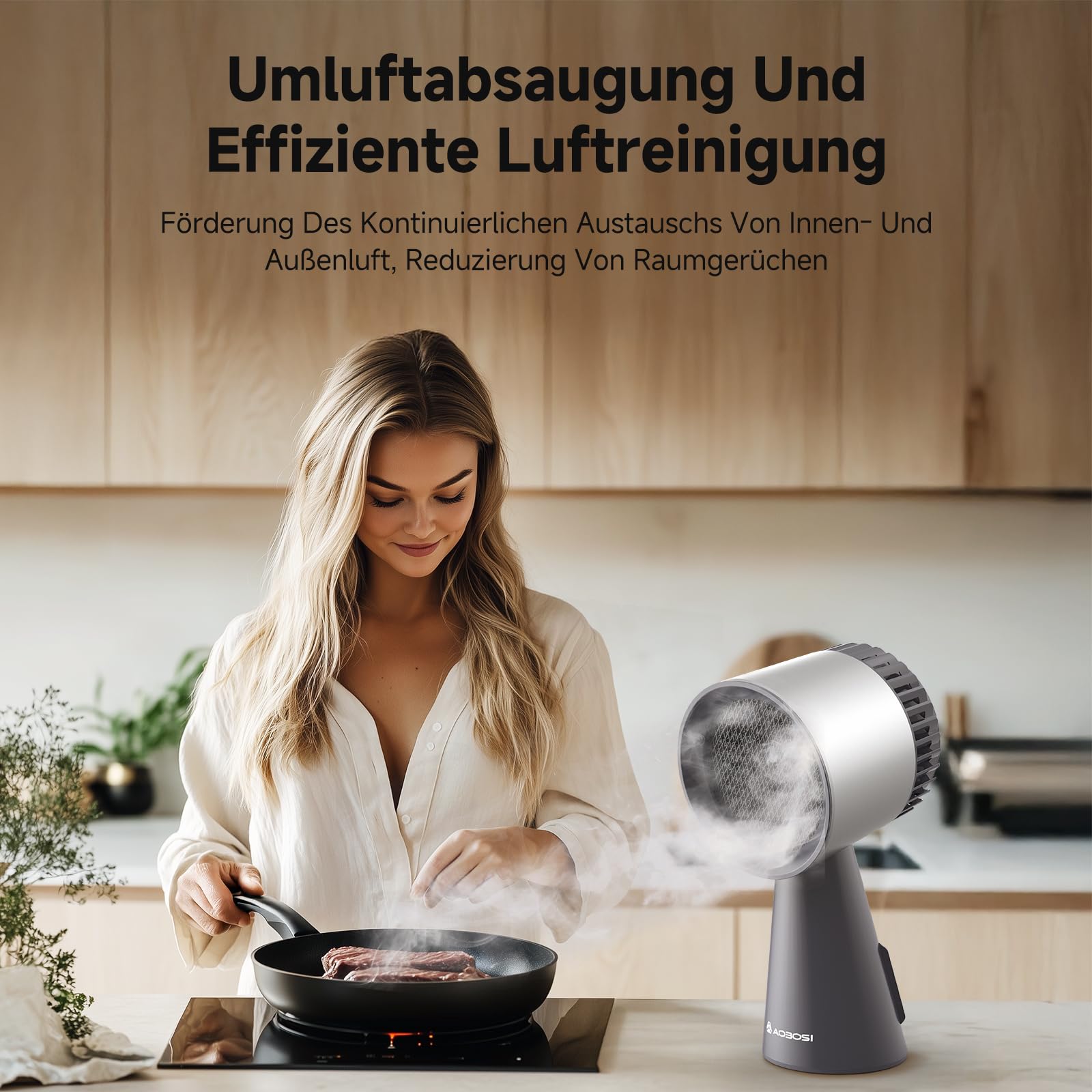 AAOBOSI Mini Dunstabzugshaube, Tragbare Abzugshaube mit Austauschbarem Filter, 3 Geschwindigkeiten, für BBQ, Kochen, Hot Pot, Camping, Wohnmobil, Küche
