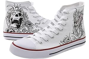 Skeleton King Canvas Shoes Hand Painted Custom High Top Sneaker Gifts Halloween...
