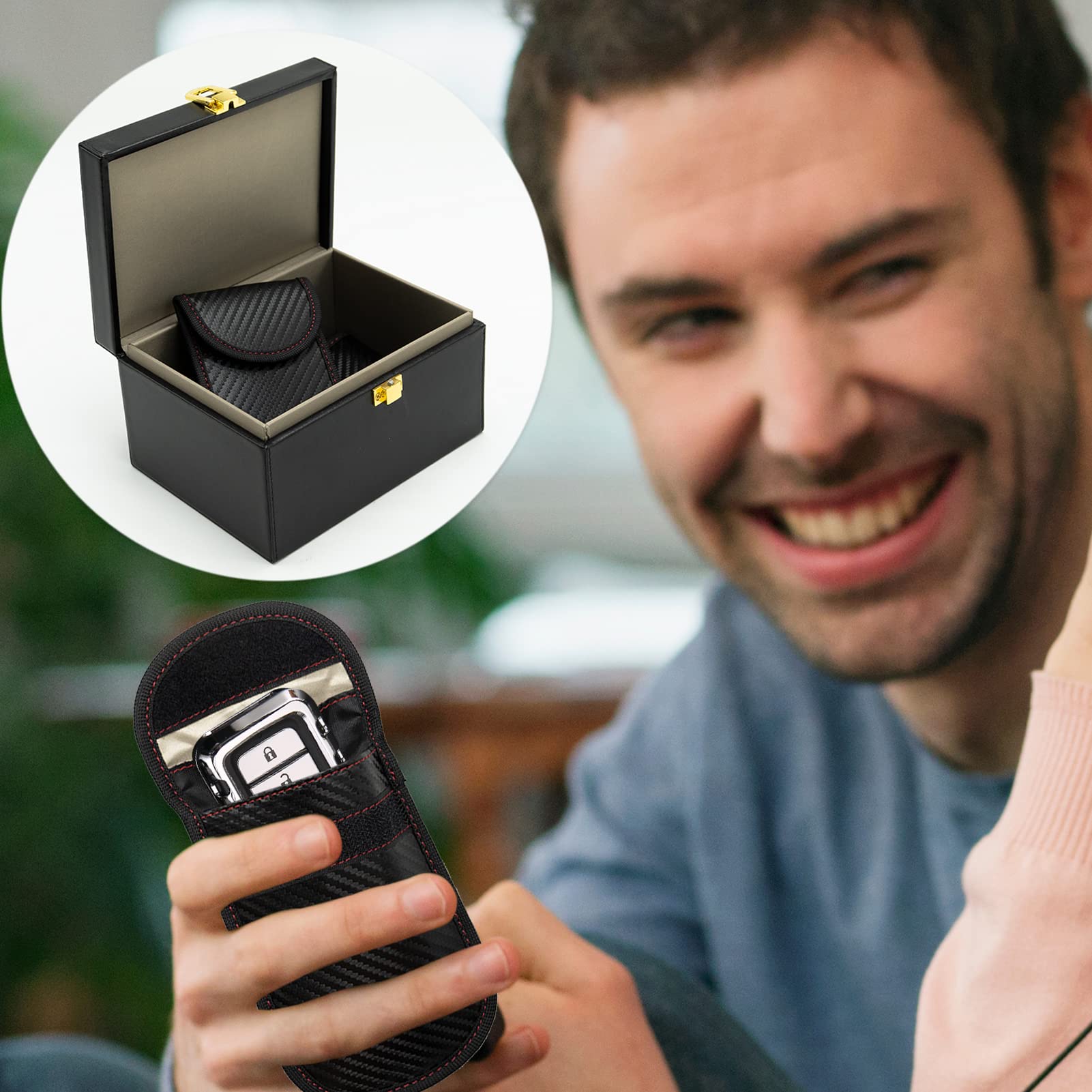 Caja Faraday y Bolsa para Movil y Llave Coche, Protector de Llavero, Caja Antirrobo para Entrada sin Llave