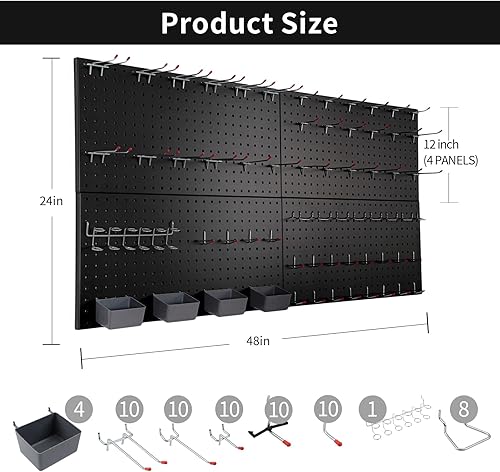 Miniatura 9 de Tablero de clavijas, tablero de clavijas de metal, organizador de pared, tablero de clavijas negro para pared, organización de herramientas, tablero