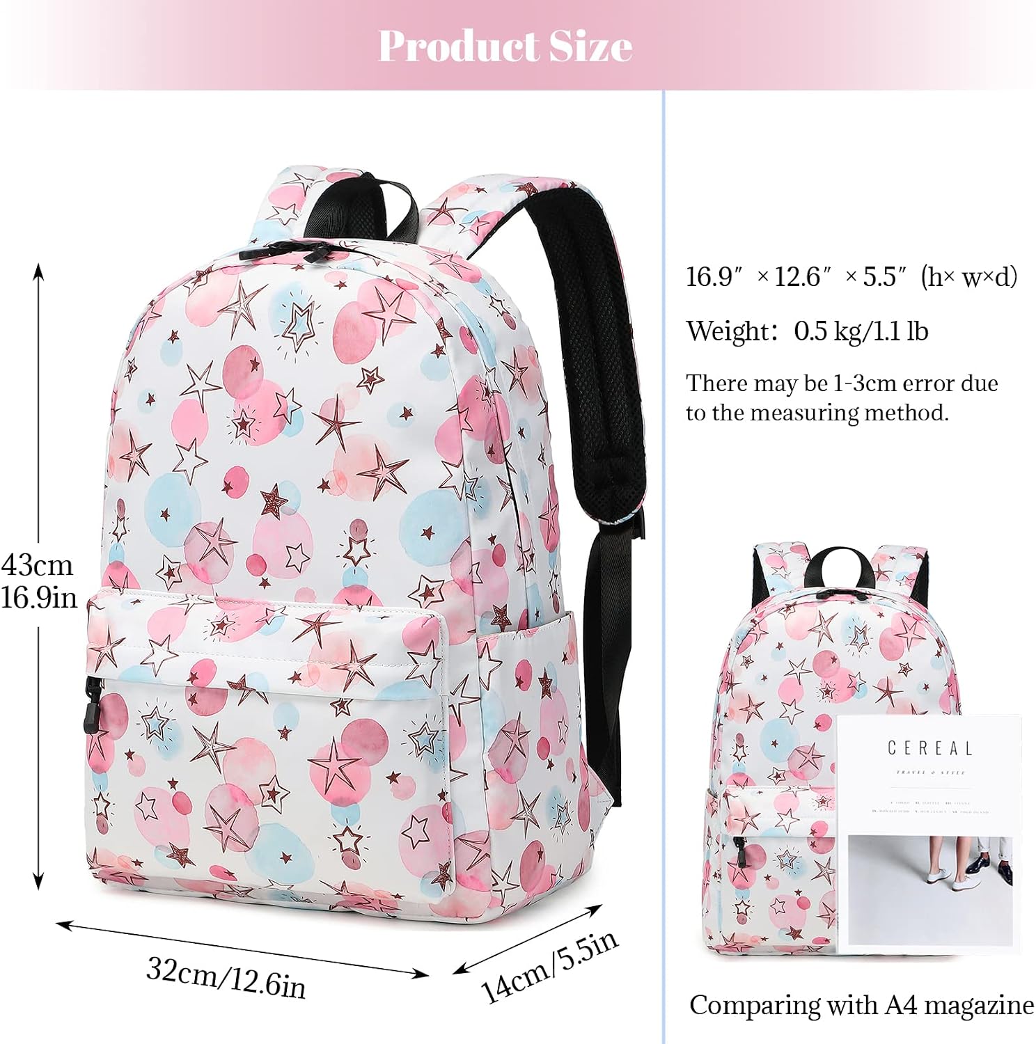 MIRLEWAIY Girls Star Backpack Lightweight for School Girls Teen 15.7 inch Large Capacity, Star and Bubble image 4