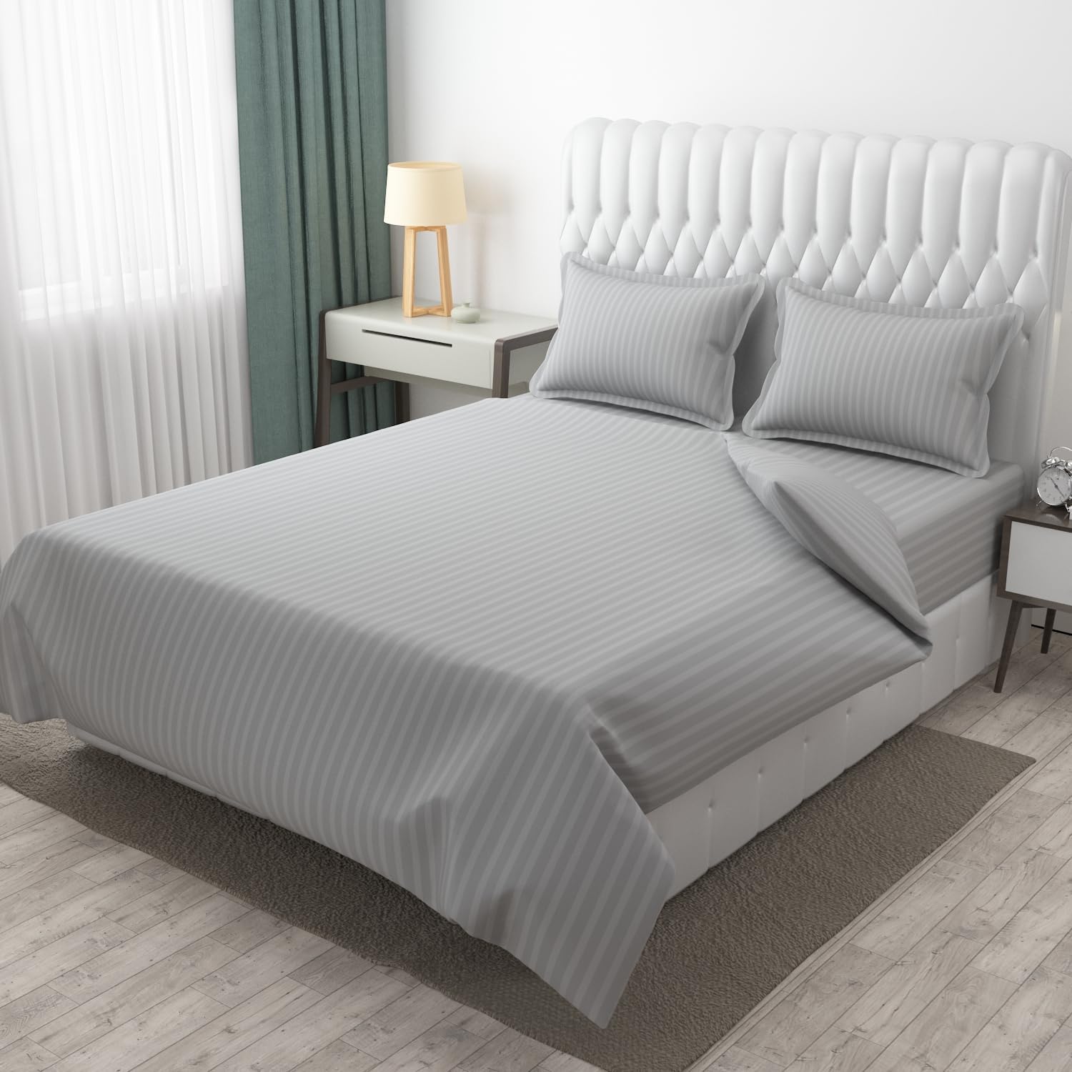 RSBS Premium Queen Size Satin Striped Cotton Bedsheet for Luxurious Sleep, 250 TC Plain Glace Cotton with 2 Pillow Covers for Double Bed - 90x100 (Light Gray) (B0D1VZTF6V) Amazon Price History, Amazon Price Tracker