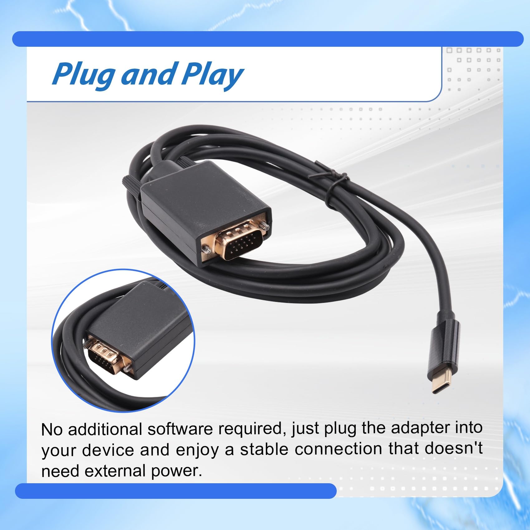 Câble USB-C vers VGA Haute Performance - Convertisseur de Type C vers D-Sub 15 Broches pour Connecter Les Appareils USB 3.1 à des Moniteurs, des Projecteurs ou des Téléviseurs