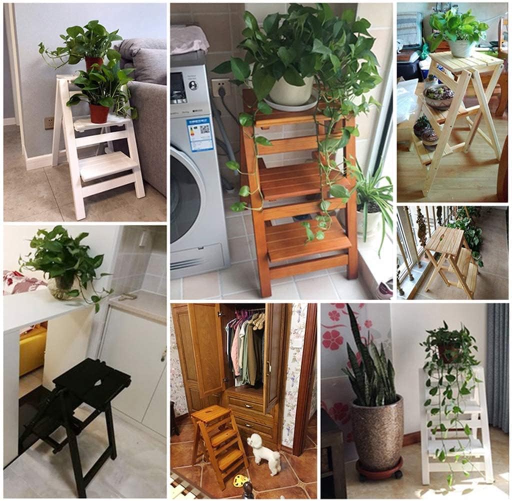 Modern Multi-Functional Step Stool Library Ladder Chair Library Furniture Folding Wooden Stool Chair Step Ladder, Display Stand and Flower Stand for Home
